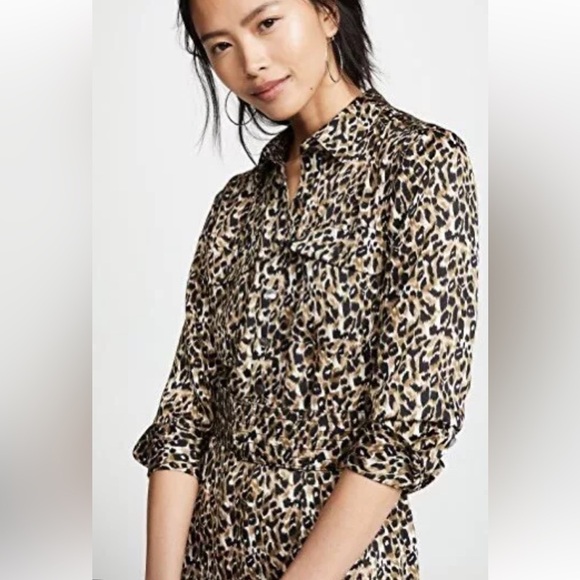 Equipment Femme Brown Black Leopard Print Shirt Mini Dress Long Sleeves Sz S - Picture 4 of 13